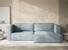 Jasnoniebieski rozkładany/ze schowkiem narożnik z tkaniny szenilowej (prawostronny/z szezlongiem) Velto – Maison de Rêve