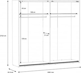 Przesuwna szafa ubraniowa z lustrem 220 cm Hayato 92411