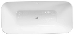 Wanna wolnostojąca akrylowa prostokątna akrylowa 170 x 78 cm biała GLESIO z przelewem chrom | Możliwa opcja Go Color : Wybierz swój kolor - biały