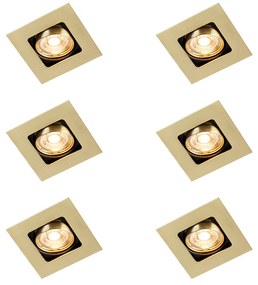 Zestaw 6 kwadratowych reflektorów wpuszczanych z regulacją, mosiądz - Artemis