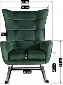 Fotel Bujany na Biegunach Uszak Wypoczynkowy JACKSON Zielony Welurowy do Salonu Nowoczesny