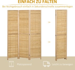 HOMCOM Parawan składany bambusowy 3 częściowy 120x170x18 cm naturalny do wnętrz | Aosom PL