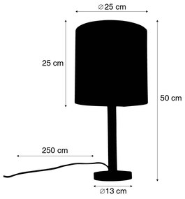 Drewniana wiejska lampa stołowa z białym kloszem - Mels Rustykalny / Vintage Oswietlenie wewnetrzne