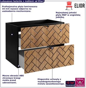 Nowoczesna szafka pod umywalkę z 2 szufladami 80 cm czarny + dąb craft złoty Z5-P39