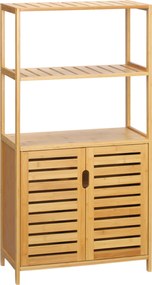 kleankin Szafka łazienkowa, komoda z lamelowymi drzwiami, regał łazienkowy, bambusowy, naturalne drewno