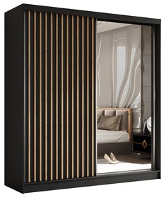 Szafa przesuwna - Lameo z lustrem 200 cm, czarny mat | lamele dąb artisan