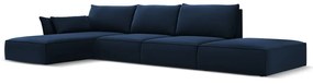 Ciemnoniebieski aksamitny narożnik (lewostronny/z szezlongiem) Vanda – Mazzini Sofas