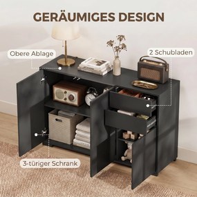 HOMCOM Sideboard Komoda, 2 szuflady, Push-Click, 117 cm x 36 cm x 74 cm, Czarny | Aosom PL