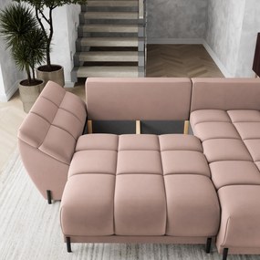 Masseno Narożnik VESTANO  z funkcją spania i pojemnikiem na pościel Narozniki L, Rozkładana sofa - Pudrowy róż, MATT VELVET 61