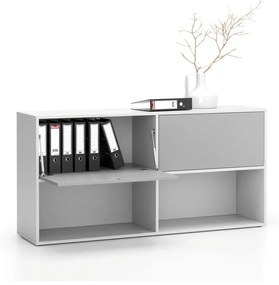 Regał biurowy LAYERS, długi, 2 schowki, 1582 x 400 x 777, biały/szary