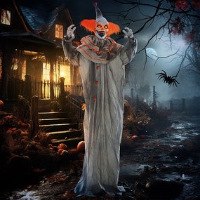 HOMCOM Dekoracja Halloween Klaun, giętkie ramiona, aktywacja przez dotyk/dźwięk, świecące oczy