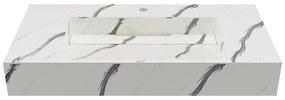 Umywalka podwieszana TAKOTNA z twardego materiału marmuropodobnego w kolorze białym – 90,2 × 45,2 × 8 cm (dł. × szer. × wys.)