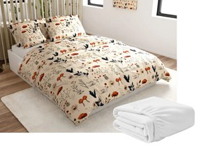 PrzytulneMieszkanie.pl PrzytulneMieszkanie.pl PrzytulneMieszkanie.pl Zestaw pościeli z mikropluszu PAPAVA kremowy + prześcieradło z mikropluszu SOFT 180x200 cm biały, łóżko podwójne