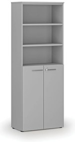 Szafa biurowa kombinowana PRIMA GRAY, drzwi na 3 poziomach, 800 x 420 x 2128 mm, szary