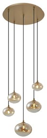 Lampa wisząca w stylu Art Deco złota z bursztynowym szkłem - Jia ArtDeco Oswietlenie wewnetrzne