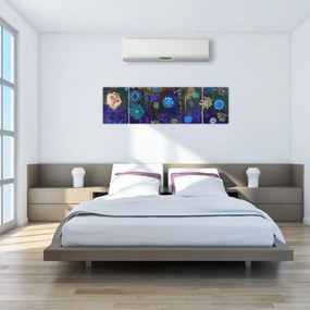 Obraz ciemnoniebieskich kwiatów (170x50 cm)