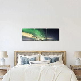 Obraz zorzy polarnej (z zegarem) (90x30 cm)