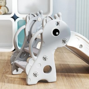 AIYAPLAY Zjeżdżalnia 3w1 dla dzieci, Kształt żyrafy, Koszykówka, Piłka, Szara