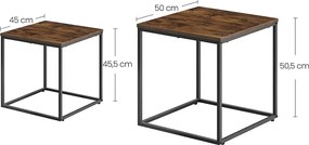 Zestaw 2 stolików kawowych Valora Square | Rustykalny blat z czarną stalową ramą