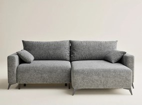 Szary rozkładany/ze schowkiem narożnik z tkaniny szenilowej (prawostronny/z szezlongiem) Leon – Maison de Rêve