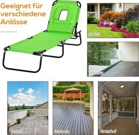 Outsunny Leżak z otworem na twarz &amp; poduszką, składany, wodoodporne pokrycie, metalowy stelaż, zielony | Aosom PL