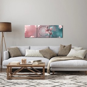Obraz - Motyl wśród kwiatów (z zegarem) (90x30 cm)