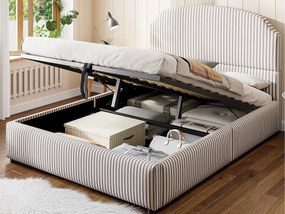 Tapicerowane łóżko z miejscem do przechowywania 140x200 - z stelażem lamelowym - szary​ (Materac nie jest wliczony w cenę)