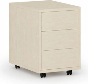 Kontenerek biurowy mobilny PRIMO WOOD, PUSH-lock, 3 szuflady, brzoza