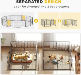 PawHut Kojec dla szczeniąt, 16-częściowy składany wybieg z drzwiami dla małych i średnich psów, 3,2 x 3,2 x 0,8 m, Grau | Aosom PL