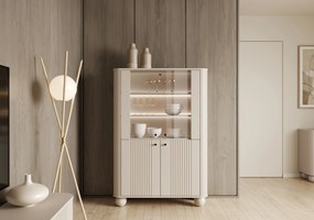 Witryna Vesper 103 cm czterodrzwiowa - kaszmir / czarne uchwyty / nogi kule