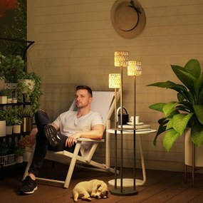 Outsunny Stojąca Lampa Solarna Rattan z Czujnikiem Światła 3 Światła w stylu Boho IP44 Ø37 x 144H cm