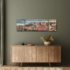 Obraz - domy nad rzeką (170x50 cm)