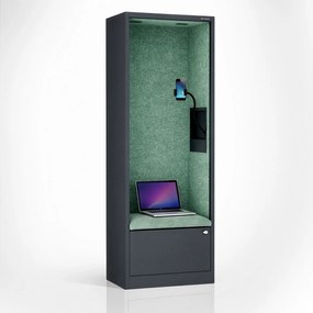 Kabina akustyczna SALLY MentalBox 600 mm – antracytowy korpus, zielone siedzisko