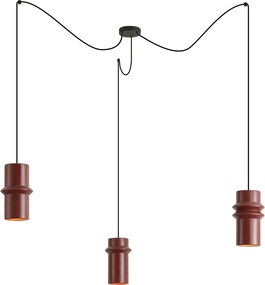 Retro Lampa Wisząca Czerwona z Czarnymi 3-punktami Światła - Monti