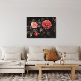 Obraz na szkle - Czerwone kwiaty na ciemnym tle (70x50 cm)