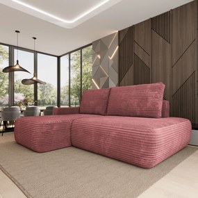 Masseno Narożnik AVINI z funkcją spania i pojemnikiem na pościel Narozniki L, Rozkładana sofa - Pudrowy róż, TILIA 62