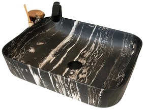 Umywalka ceramiczna nablatowa marmurowa prostokątna czarna 50 x 39 cm MARBE BLACK