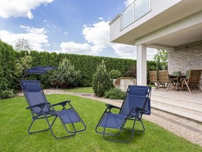 Składany leżak ogrodowy z regulowanym daszkiem Corfu 009, niebieski