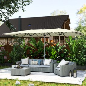 Outsunny Podwójny parasol, 451 x 264 cm Parasol z systemem korbkowym, 12 metalowych żeber, maszt z aluminium, Kremowy