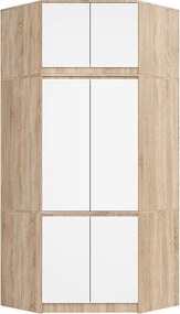 Szafa narożna z nadstawką AKORD S100 Dąb Sonoma 100 cm 6 drzwi kolor Biały mat 9 półek 100x50x235 cm