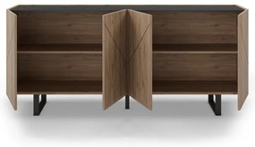 Czarno-naturalna niska komoda w dekorze dębu 180x80 cm Milena – Marckeric