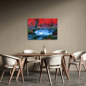 Obraz na szkle wodospadu w czerwonym lesie (70x50 cm)