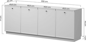Komoda Lorini 200 cm czterodrzwiowa - kaszmir / złote uchwyty T-bar