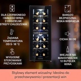Klarstein Shiraz 29cm 12 Butelek Winiarka Dwustrefowa Czarny
