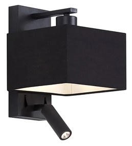 Nowoczesna lampa ścienna czarna kwadratowa z lampką do czytania - Puglia Nowoczesny Oswietlenie wewnetrzne