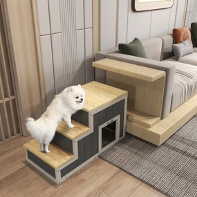 PawHut Schody dla psa 2 w 1 Design Wielofunkcyjne schody i rampa Naturalny szary | Aosom PL