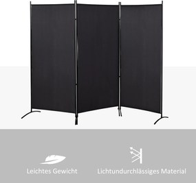 HOMCOM Dzielnik przestrzeni, 3-częściowa zasłona, Dzielnik z metalową ramą, Czarny