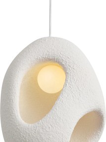 Lampa wisząca Japandi biała z organicznym kloszem 3-punktowa - Moonstone