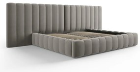 Szare tapicerowane łóżko dwuosobowe ze schowkiem i stelażem 200x200 cm Gina – Milo Casa