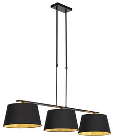Lampa wisząca z abażurami z bawełny w kolorze czarnym i złotym 32 cm - Combi 3 Deluxe Nowoczesny Oswietlenie wewnetrzne